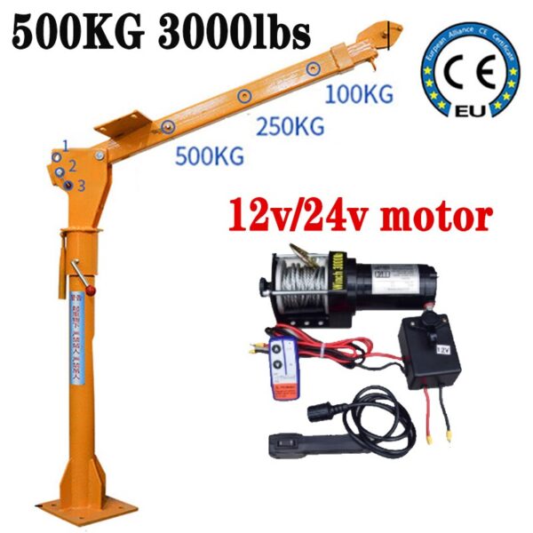 500KG 3000lbs Household Electric Hoist Crane 12V 24V Truck Crane Car Lifting Crane Machine com controle remoto e alça