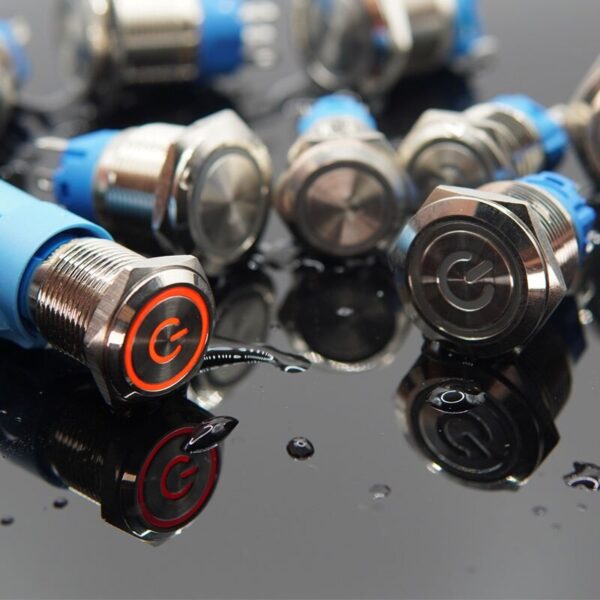 Botão de Metal no Interruptor Desligado, Luz LED, Impermeável, Plana, Circular, 3V, 6V, 12V, 24V, 110V, 220V, IP65, 12mm, 16 milímetros, 19 milímetros, 22 milímetros