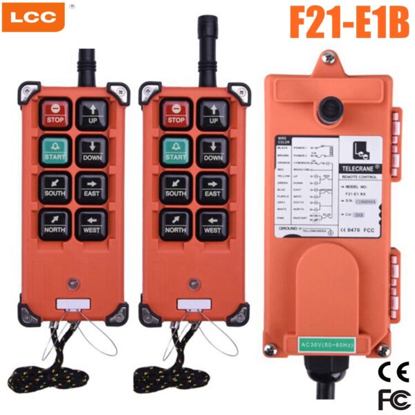 Controlador de guindaste elétrico de velocidade única, controle remoto industrial, impermeável, 8 botões, 12V, 24V, 36V, F21-E1B
