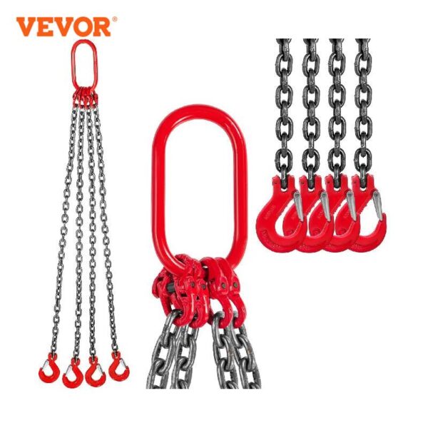 Estilingue chain de vevor 4t-1m/2m x 8mm quatro perna com revestimento do pó gancho de aço-categoria 80 resistência de alta temperatura para levantar
