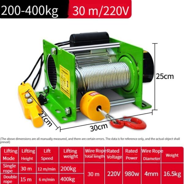 Guincho bonde pesado 980 v/220v 380 kg da grua elétrica da corda do fio da grua elétrica de 400 w micro