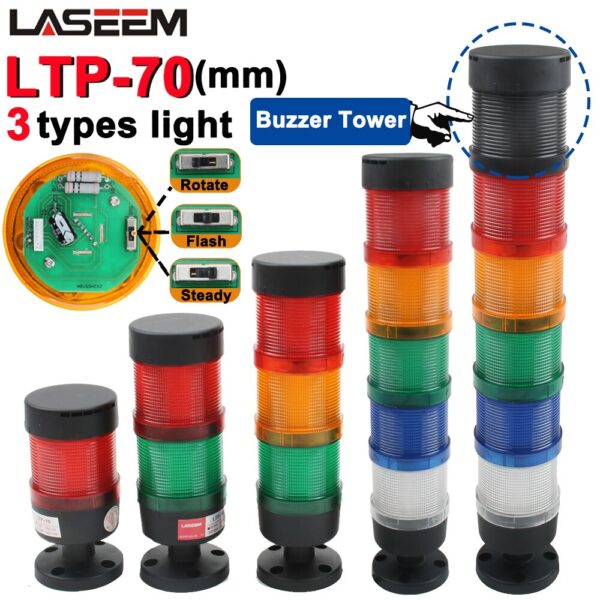 Luz industrial LTP-70 3in1 da pilha da segurança multicamadas constante/flash/camada clara giratória conduziu a lâmpada 12v 24v 220v 70mm buzzer/nenhum som