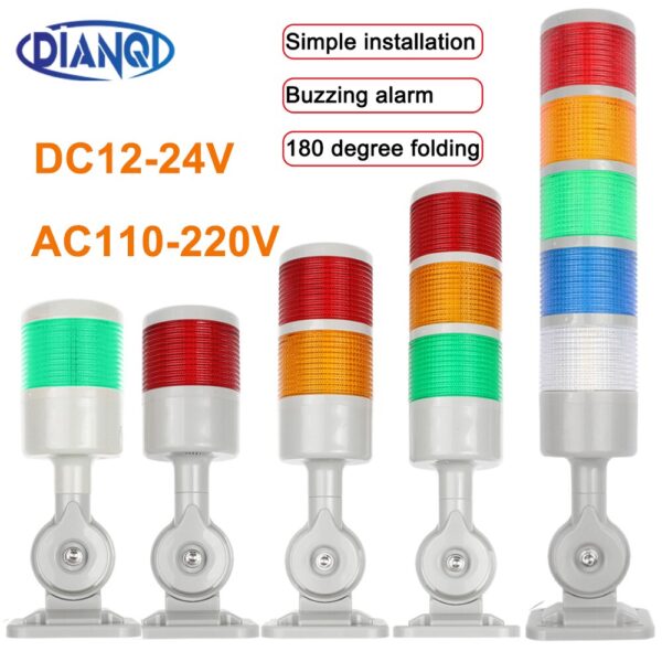 Rotativa 180 LED Stack Light para máquina CNC, vermelho, âmbar, verde, industrial, luz intermitente constante, DC12-24 V, AC 110-220V