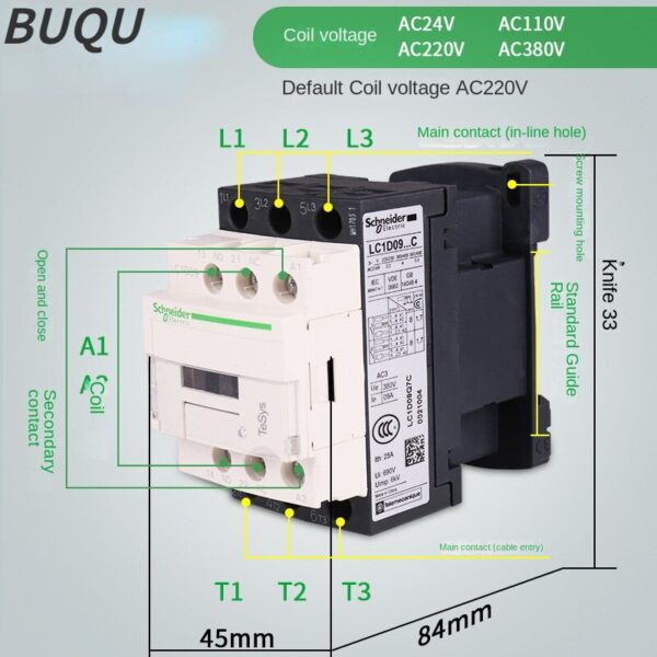 Schneider-Contator 220V da C.A., 25A, LC1D25, LC1D32, LC1D38, B7C, F7C, M7C, Q7C, 24V, 110V, 220V, 380V