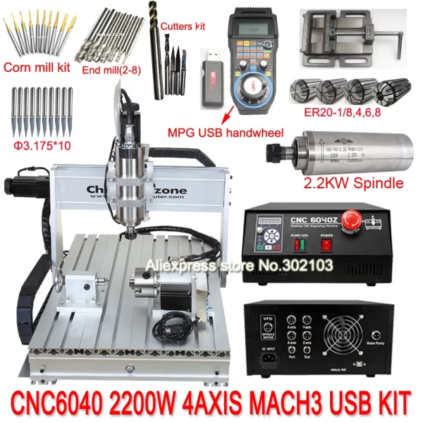 CNC Router 6040 2.2KW 4axis USB Controller Box CNC Milling Cutting Engraving Wood Carving Machine DIY Hobby CNC Manufacturer