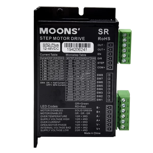 MOONS hybrid stepper driver SR2-Plus micro 12 48VDC promised high quality stepper motor driver for nema 8 11 14 17 stepper motor
