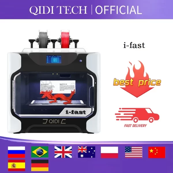 QIDI TECH 3D Printer I-FAST Industrial Dual Extruder High Precision Multicolor Printing with PLA Nylon Large Size 330*250*320mm