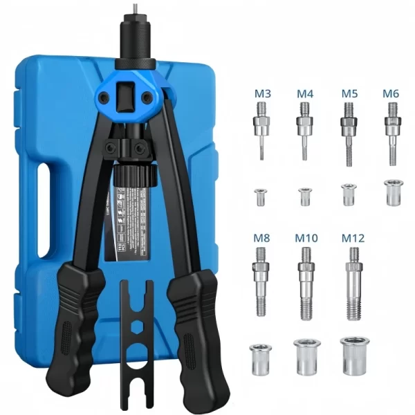 Mão de rosca Rivet Nuts Gun, Duplo Insert Manual Riveter Gun, Rebitando Ferramenta, M3, M4, M5, M6, M8, M10, M12, 110pcs Kit