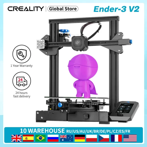 Creality Ender-3 V2 e Ender-3 Kit Impressora, Mainboard silenciosa, nova tela de exibição UI, retomar a impressão, 32 Bits Mainboard