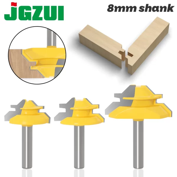Lock Miter Router Bit para Ferramentas de Madeira, Tenon Milling Cutter, Ferramenta de Madeira, 8mm, 45 Graus, 3 Pcs