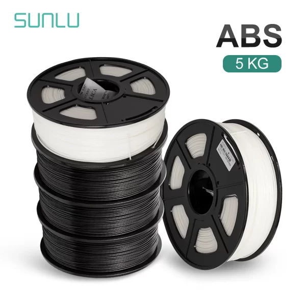 Sunlu-filamento para impressora 3d, 1.75mm, 1kg, 5 rolos, preto e branco, abs, material para impressão 3d
