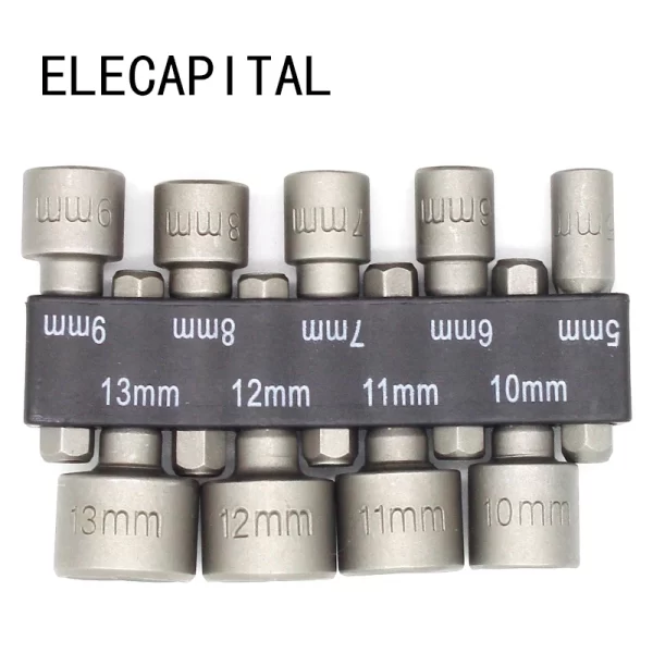 Hex Soquete Manga Bicos, Porca Magnética Set Driver, Adaptador de Broca, Ferramentas Elétricas, 5mm-13mm, 9Pcs por Conjunto