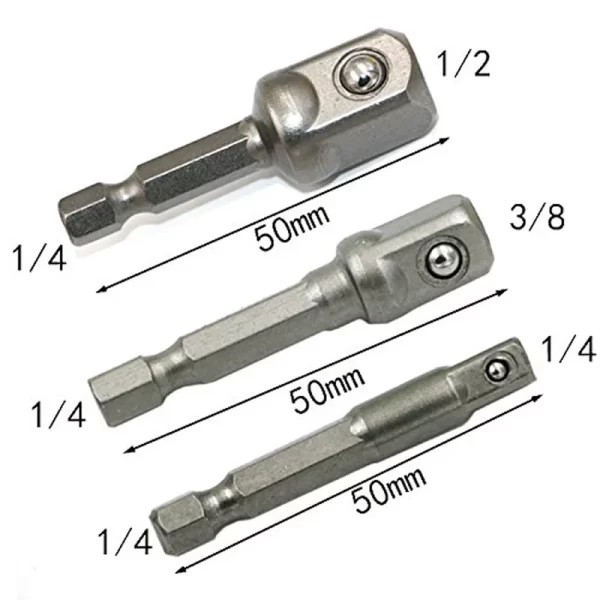 Cromo vanádio Aço Tomada Adapter Set, Hex Shank, Extensão Broca Bits Bar Set, Ferramentas elétricas, TF003, 1/4 ", 3/8", 1/2"