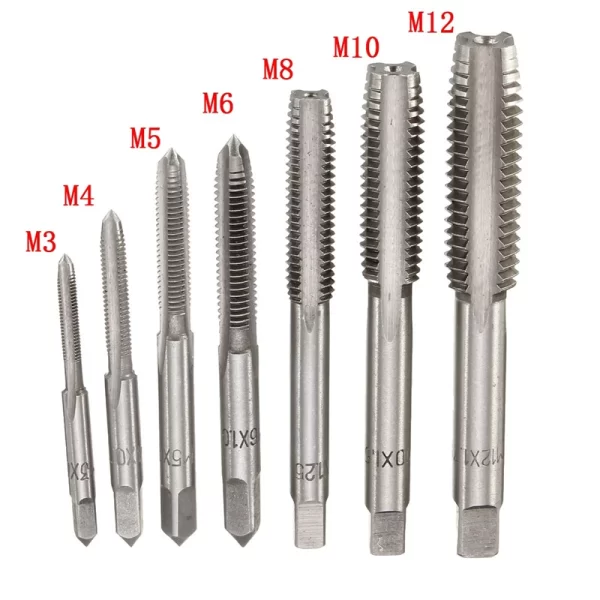 7 pces M3-M12 hss métrica mão direita máquina reta fluted parafuso rosca torneira conjunto métrica plug tap brocas conjunto ferramentas manuais