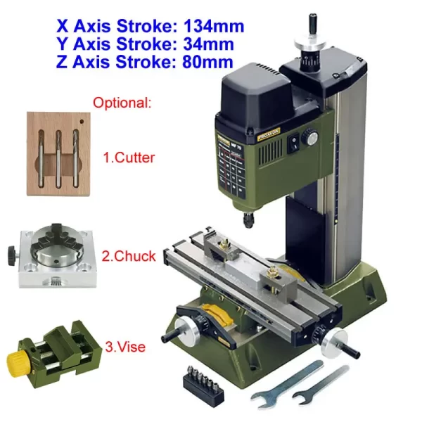 PROXXON-Fresadora com cabeça divisória Chuck, Tungsten Steel Cutter Bits Vise, Torno para Carpintaria, MF70, Bench Driller