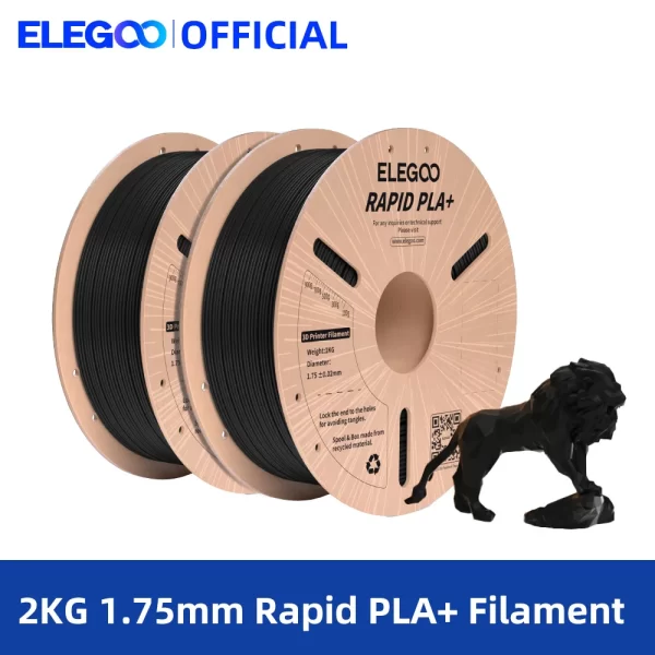 ELEGOO-Filamento Rapid PLA Plus para impressão 3D, impressão de alta velocidade, precisão dimensional, 1,75mm, 30-600 mm/s, +/-0,02mm, 2Pcs * 1kg Set, 2kg