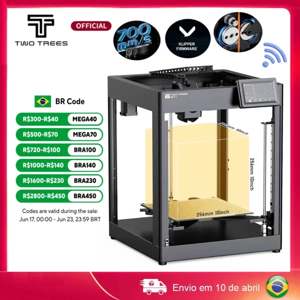 TwoTrees-SK1 CoreXY Impressora 3D, 700mm por s, Klipper com Nivelamento Automático, Touch Color Screen, Impressão de Alta Velocidade, FDM