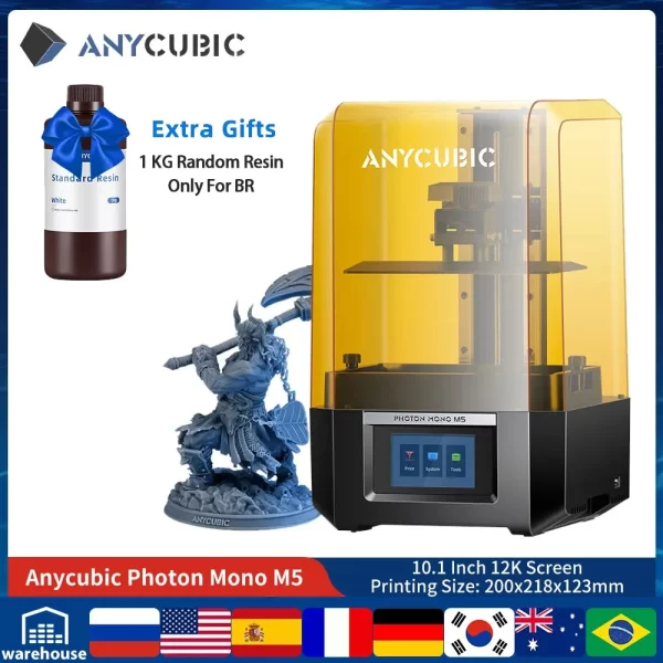 ANYCUBIC-Impressora 3D Photon Mono M5 Resina de Alta Precisão, 10.1 Polegada, 12K, SLA, LCD, Tamanho De Impressão 200x218x 123mm