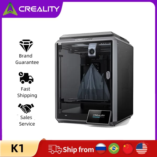 Impressora 3D Creality K1 600 mm/s de alta velocidade atualizada com detalhes suaves de 0,1 mm e nivelamento automático com resfriador de ventilador duplo e tamanho de impressão grande