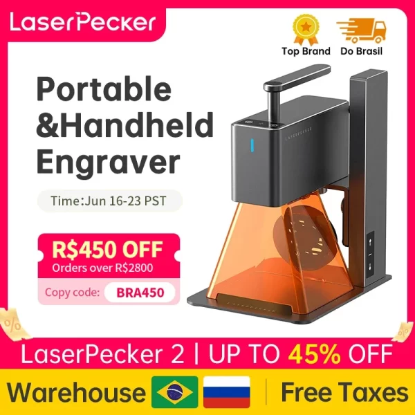 LaserPecker 2-Gravador a Laser Portátil, Gravação Super Rápida, Alta Precisão, Telefone e PC, 450nm, 600 mm/s