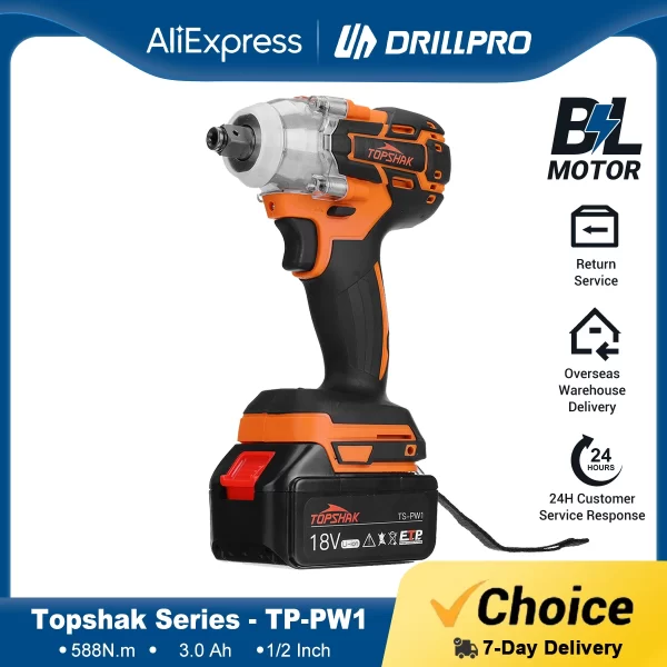 Brushless Chave Elétrica Impacto, Chave Elétrica Sem Fio, Chave De Fenda Recarregável, Ferramentas Elétricas, Bateria 18V, 588N.M, 1/2"