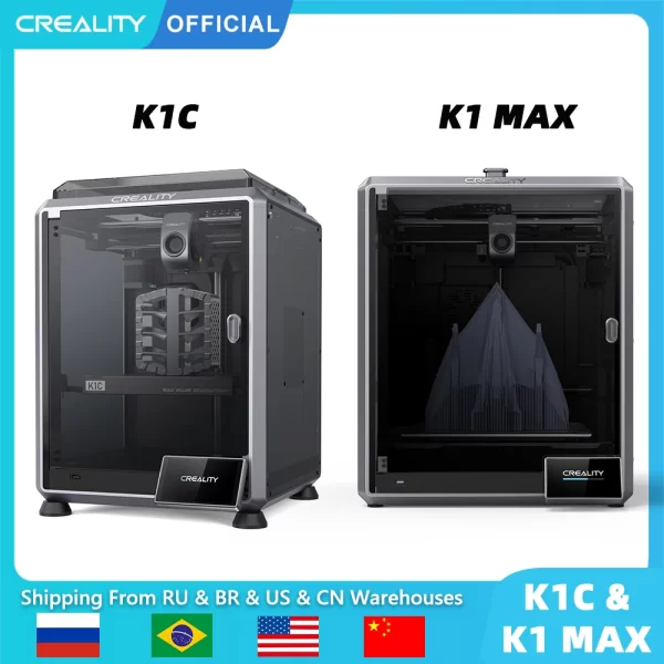 CRIALIDADE K1C e K1 MAX Impressora 3D Rápida, 600mm por S, Impressão de Alta Velocidade, CAMEAR AI LIDAR, Nivelamento Automático, Extrusora Direta de Dupla Engrenagem