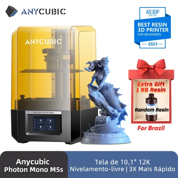 ANYCUBIC-Impressora 3D Resina Photon Mono M5s, 10.1 ", UV, LCD, Sem Nivelamento, 3X Mais Rápida, Alta Velocidade, Inteligente, Impressão 3D, 12K