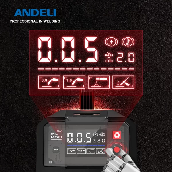 ANDELI MIG-250 Soldadores MIG MMA Elevador TIG 3 em 1 Inversor Máquina de solda semiautomática com fluxo Cored Wire Metal Soldagem