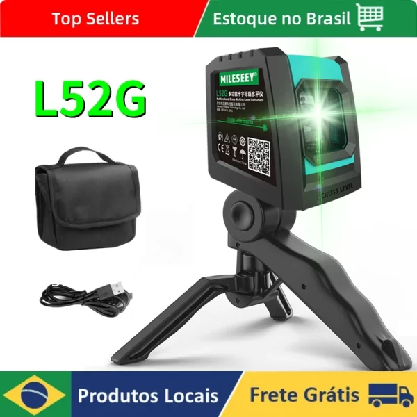 MILESEEY Laser Nível L52 2 Linhas Nivel a Laser, 4 ° Auto-Nivelamento, Horizontal e Vertical Cross Line Laser