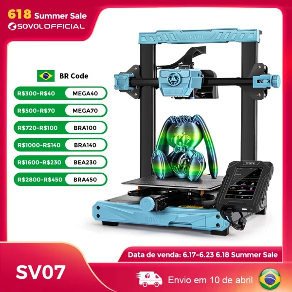 Sovol-SV07 Klipper Direct Drive Extrusora, Impressora 3D, Velocidade Máxima de Impressão, 500mm s FDM Impresora, 3D Meanwell Power Supply