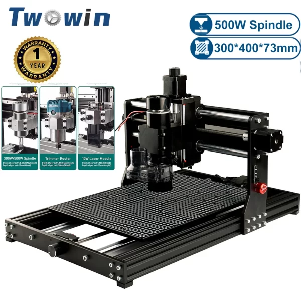 TWOWIN-CNC Milling Machine for Wood Metal, Laser Gravador, Gravação Fresagem, Corte Router, Aparador Máquina, 4030 Plus