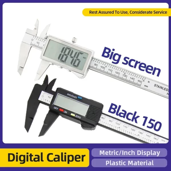Paquímetro Vernier Eletrônico Digital, Aço Inoxidável, Micrômetro Metálico LCD Grande, Ferramentas de Medição, 0.01mm, 150mm, 6"