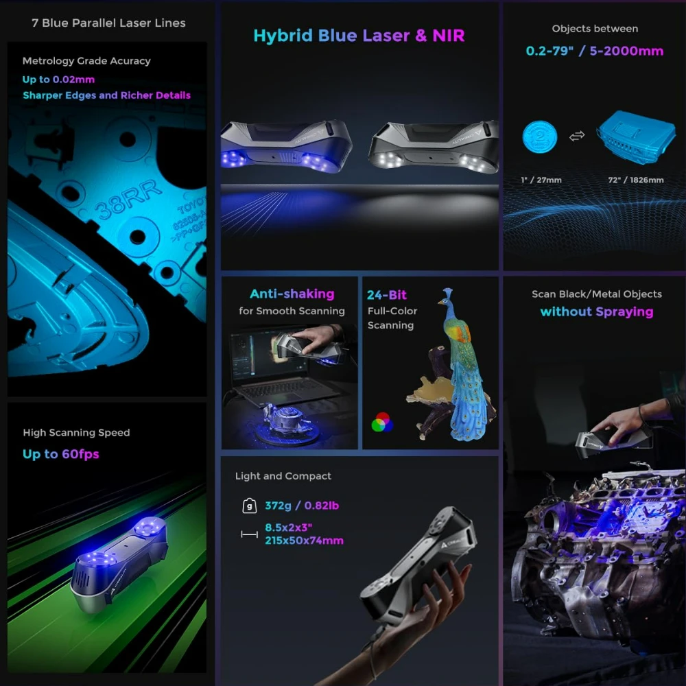 Creality-CR-Scan Raptor Scanner 3D, NIR Azul de Linhas Múltiplas, Precisão 0,02mm, 60FPS, Rastreamento Anti-Shake, Scanner Colorido 24Bit - Image 6
