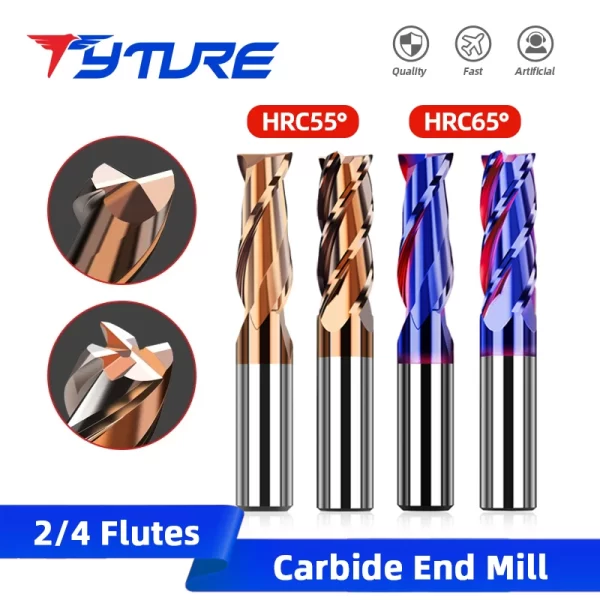TYTURE CNC Fresa, Tungstênio Aço, Flat End Mills, Cortador De Metal, Fresa, HRC55, 65