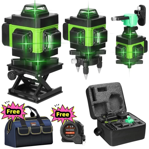 USB recarregável Laser Level Tool, 3 ° Self-Nivelamento Machine, recarregável Li-ion Battery, Nivelamento Tool, Vertical e Horizontal Níveis Lazer, 12 Linhas, 16 Linhas