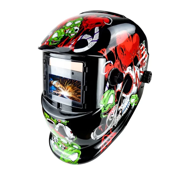 JustHot-Flower Skull Welding Helmet, True Color, Solar Battery Power, Soldagem Máscara, Auto Escurecimento, Comfort Hood, 2 Arc Sensor