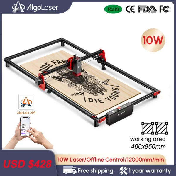 Gravador a laser ORTUR para madeira MDF, Laser Master 2 Pro S2, LU2-10A, AlgoLaser Kit DIY, 10W, Power Laser Cutter, saída 10W
