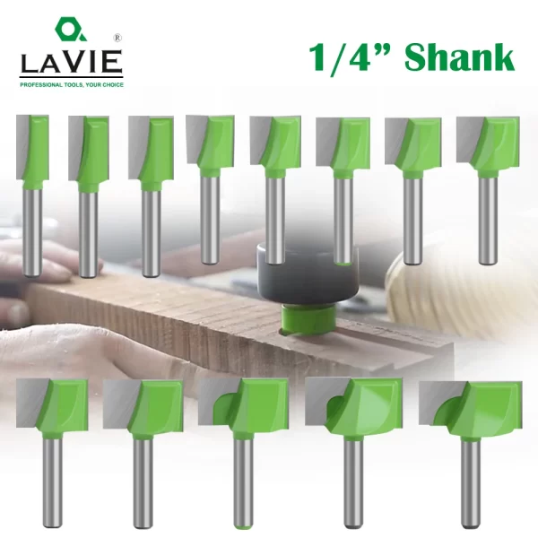 LAVIE-1/4 Shank Limpeza Inferior Bit, Conjunto de bits roteador reto, Fresa limpa, Máquina de energia para madeira