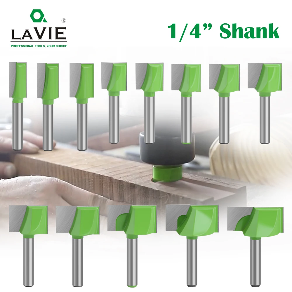 LAVIE-1/4 Shank Limpeza Inferior Bit, Conjunto de bits roteador reto, Fresa limpa, Máquina de energia para madeira