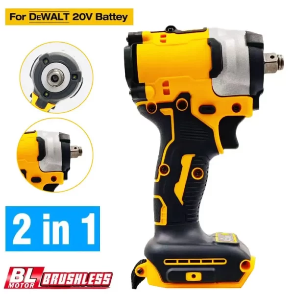 Brushless Impact Wrench Chave De Fenda Elétrica, Motorista Sem Fio, Reparação De Ferramentas Elétricas, Fit para Dewalt, 18V, Bateria 20V, 500N.M, 2 em 1