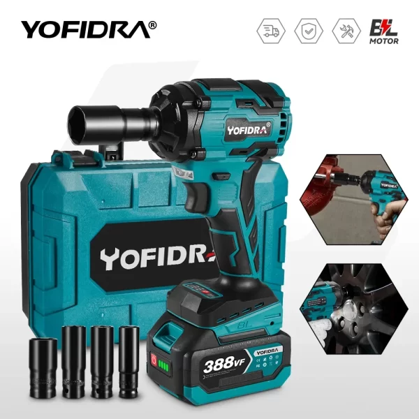 YOFIDRA-Brushless Chave Elétrica de Impacto, Chave De Fenda Sem Fio, Soquete Recarregável, Ferramenta Elétrica para Makita, Bateria 18V, 1000N.m, 1/2"