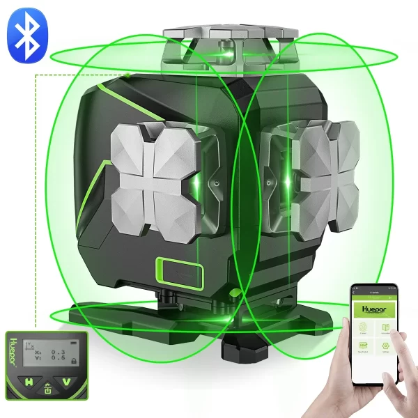 Huepar-4D Auto-Nivelamento Nível Laser 4D, Cruz Linha Laser com tela LCD, Controle Remoto Bluetooth, Tiling Floor, Sem Suporte, 16 Linhas