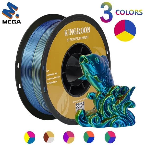 Tricolor-filament para impressora 3d, silk pla, 3 cores, 1,75mm, 1kg, spool arco-íris, sem bolha, multicolor