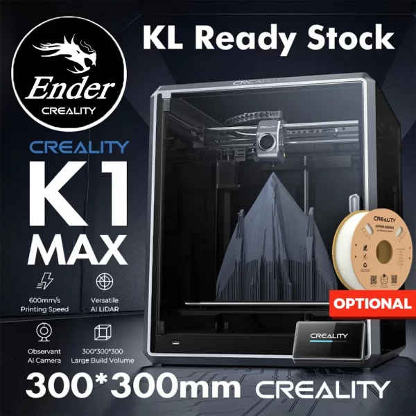 Impressora 3D CREALITY-Speed, Nova K1 MAX, Speed Print, 600 mm/s, Volume 220x220x250mm, 300x300x300mm