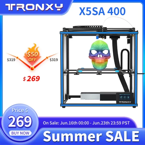 TRONXY-3D Printer Core, X5SA, X5SA, 400 FDM, Tamanho de Impressão Grande, Máquina 3D, Velocidade Rápida, Kit Completo, 400x400x400mm