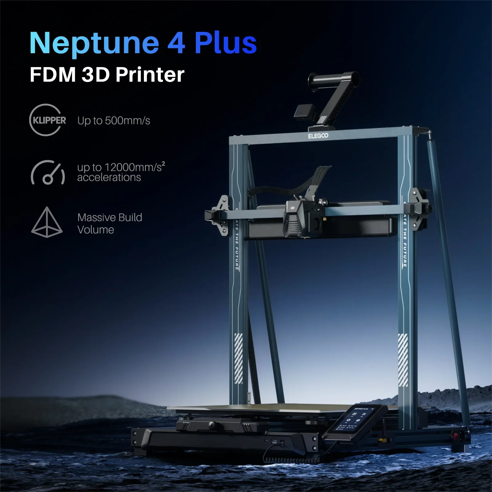 ELEGOO-NEPTUNE 4 PLUS Impressora 3D FDM, até 500 mm/s de impressão, Klipper, Motherboard de alta velocidade, Build Volume 320x320x385mm - Image 2