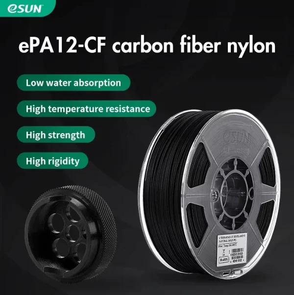 Esun-Carbon Fiber 3D Printer Filament, Nylon 12, EPA12-CF, 1,75mm, 1kg, 2,2 lbs, impressão 3D