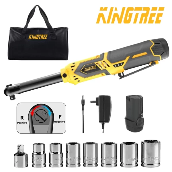Kingtree Cordless Electric Charging Wrench, 12V, Extended 6 "Head Ratchet, Lithium Battery Hand Tool, High Torque Power Tools