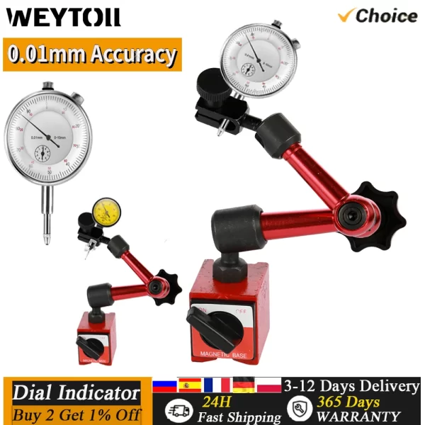 Dial indicador magnético titular, Dial Bore Gauge, Base de suporte magnético, Micrômetro Medida Ferramentas, Indicador tipo hora, Comparador Watch