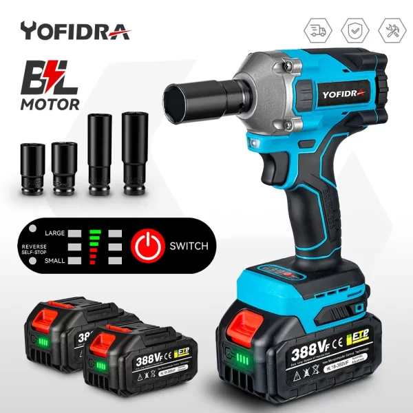 Yofidra-Chave Elétrica Sem Escova, Alto Torque Sem Fio, Motorista do Carro, Ferramentas Elétricas de Impacto, Bateria Makita 18V, 1 ", 2", 1000N.m